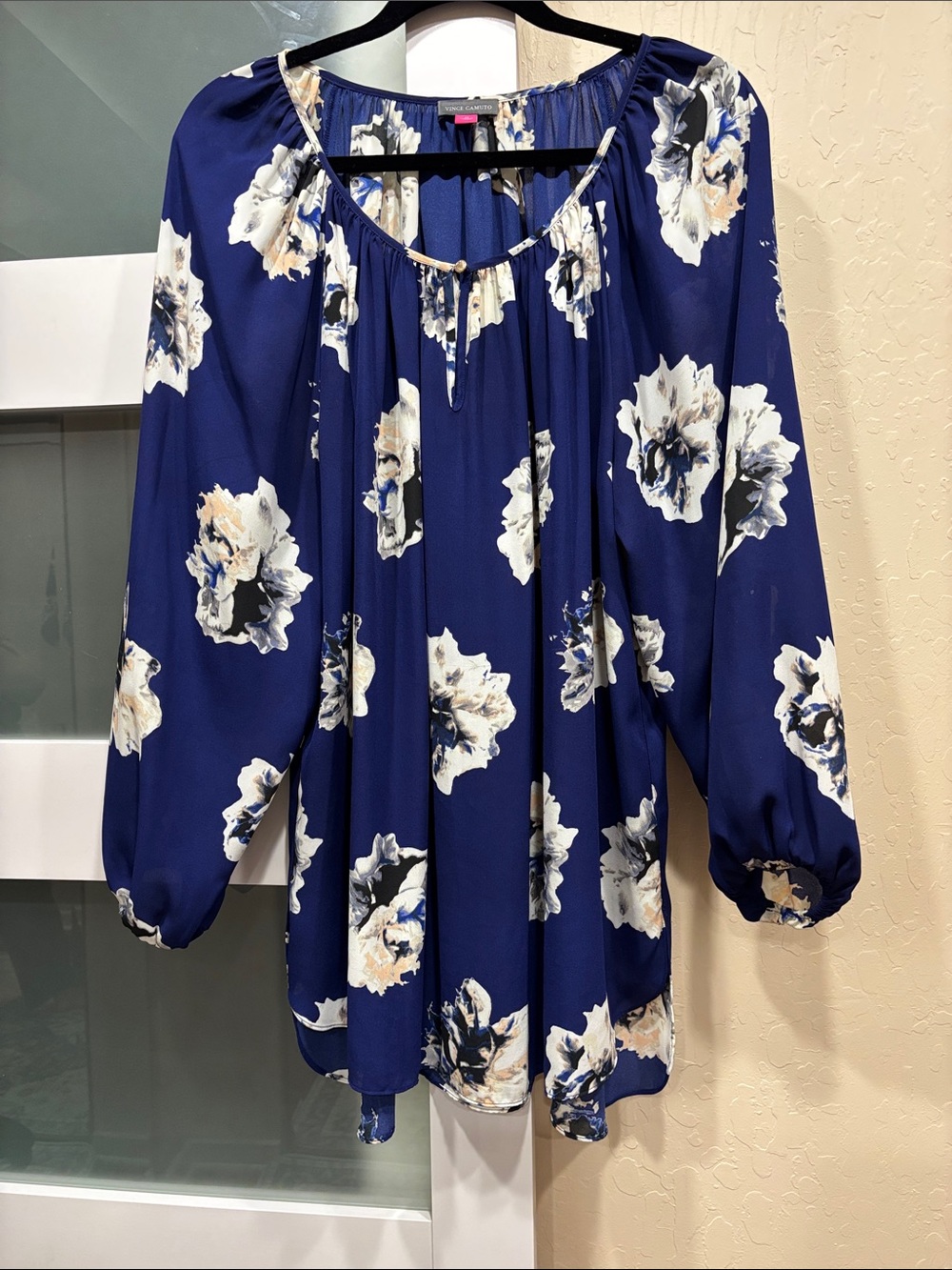 Vince Camuto Navy Blue Floral Peasant Tunic